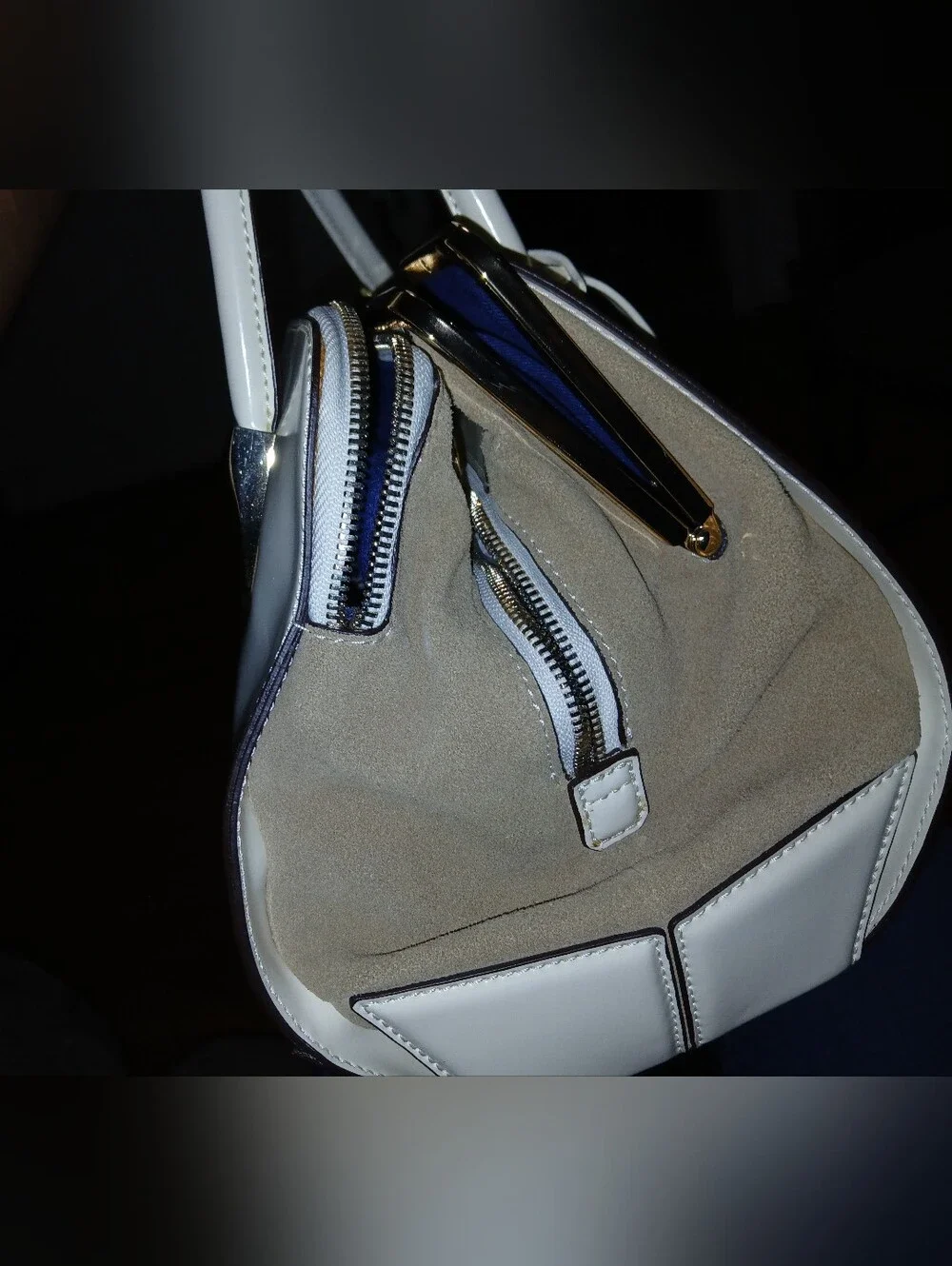 Cromia Classic White Patent Structured Satchel Bag